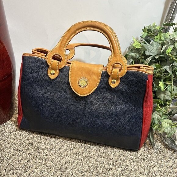 La Tour Eiffel 1887 Leather Color block Satchel Handbag red blue green brown - Picture 3 of 13